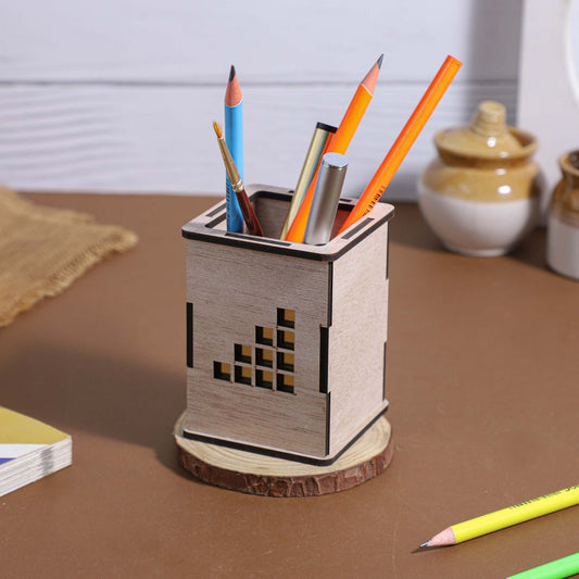 PixelCraft Wooden Pen Stand