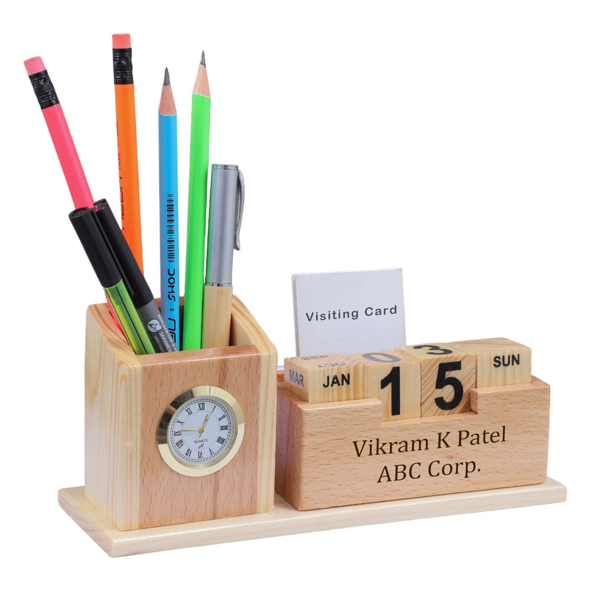 FlipTime Personalized Wooden Desk Pen Stand