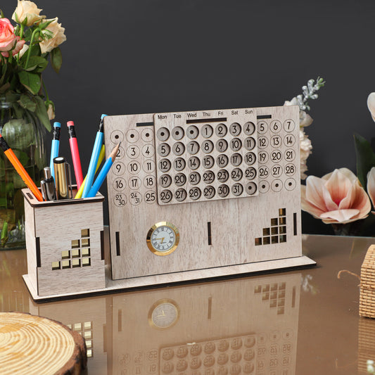 Perpetual Calendar Desk Pen Stand