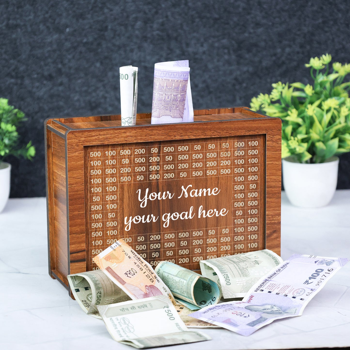 Personalized Wooden Savings Box - Custom Laser Engraved Money Box