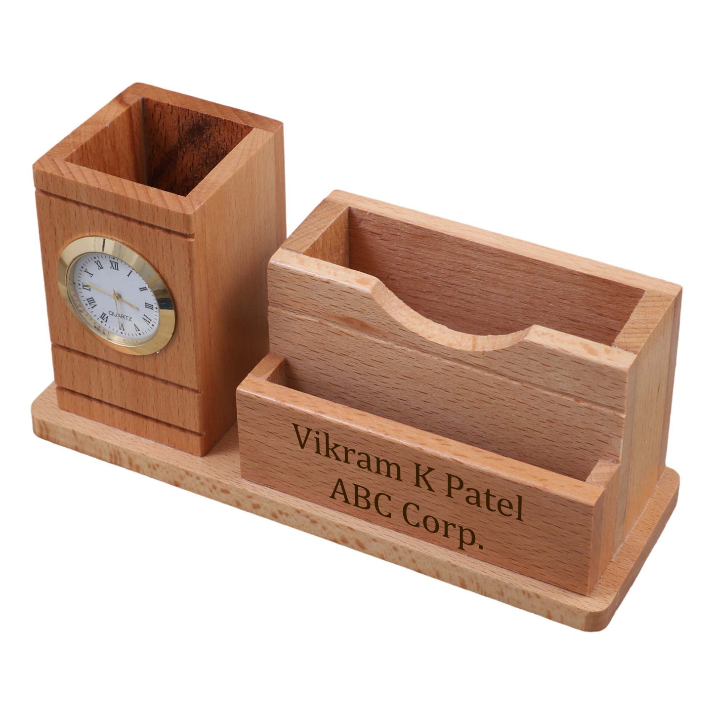 Personalized Wooden Desk Organizer with Pen Holder, Mobile Stand, and Name Engraving