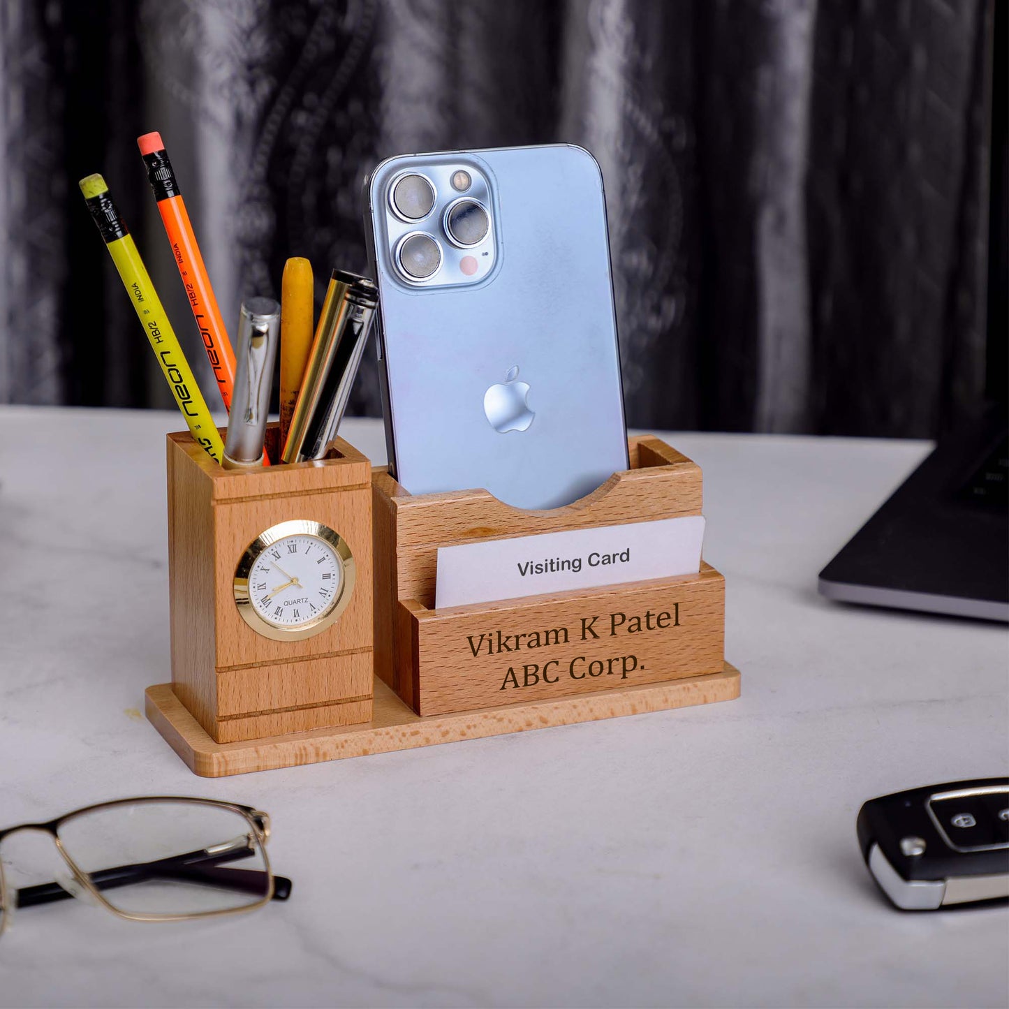 Chrono Pesonalized Wooden Desk Pen Stand