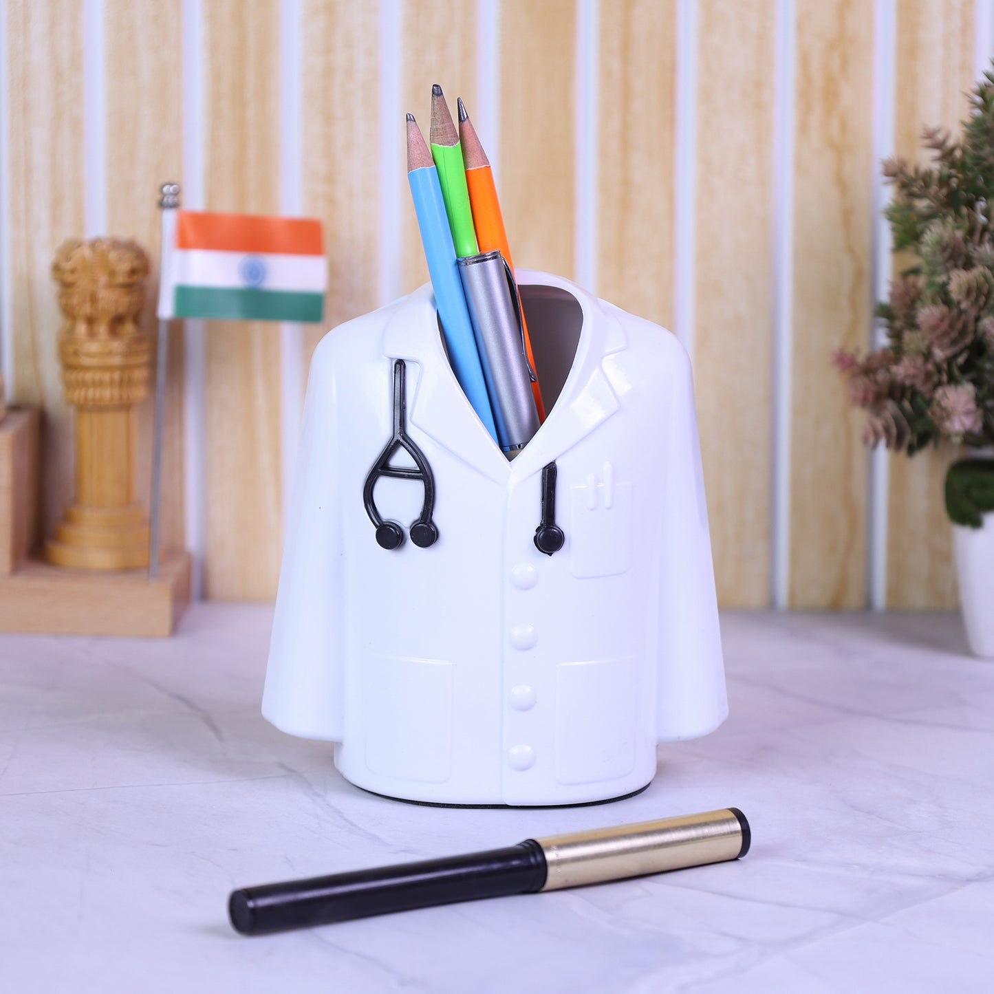 Personalized Doctor Coat Pen Stand with Name Engraving | Unique Desk Organizer for Medical Professionals