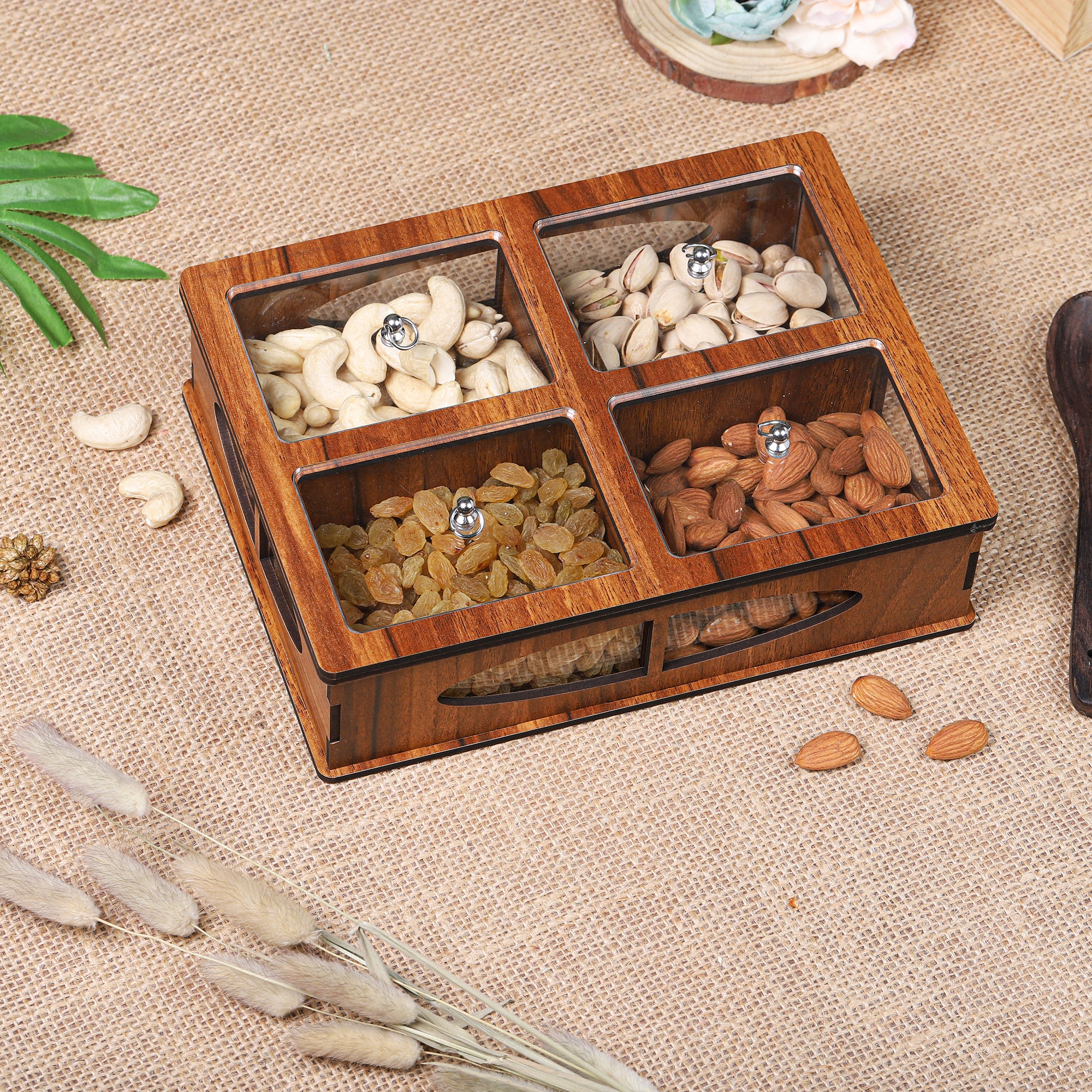 Dryfruit and Mukhwas Box Container for Festival Gifting, Home & Kitchen Gifting (4 Compartment)