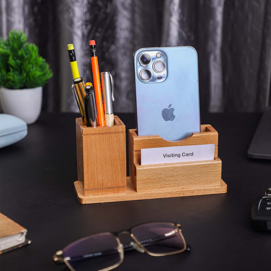 DuoDock Wooden Desk Pen Stand