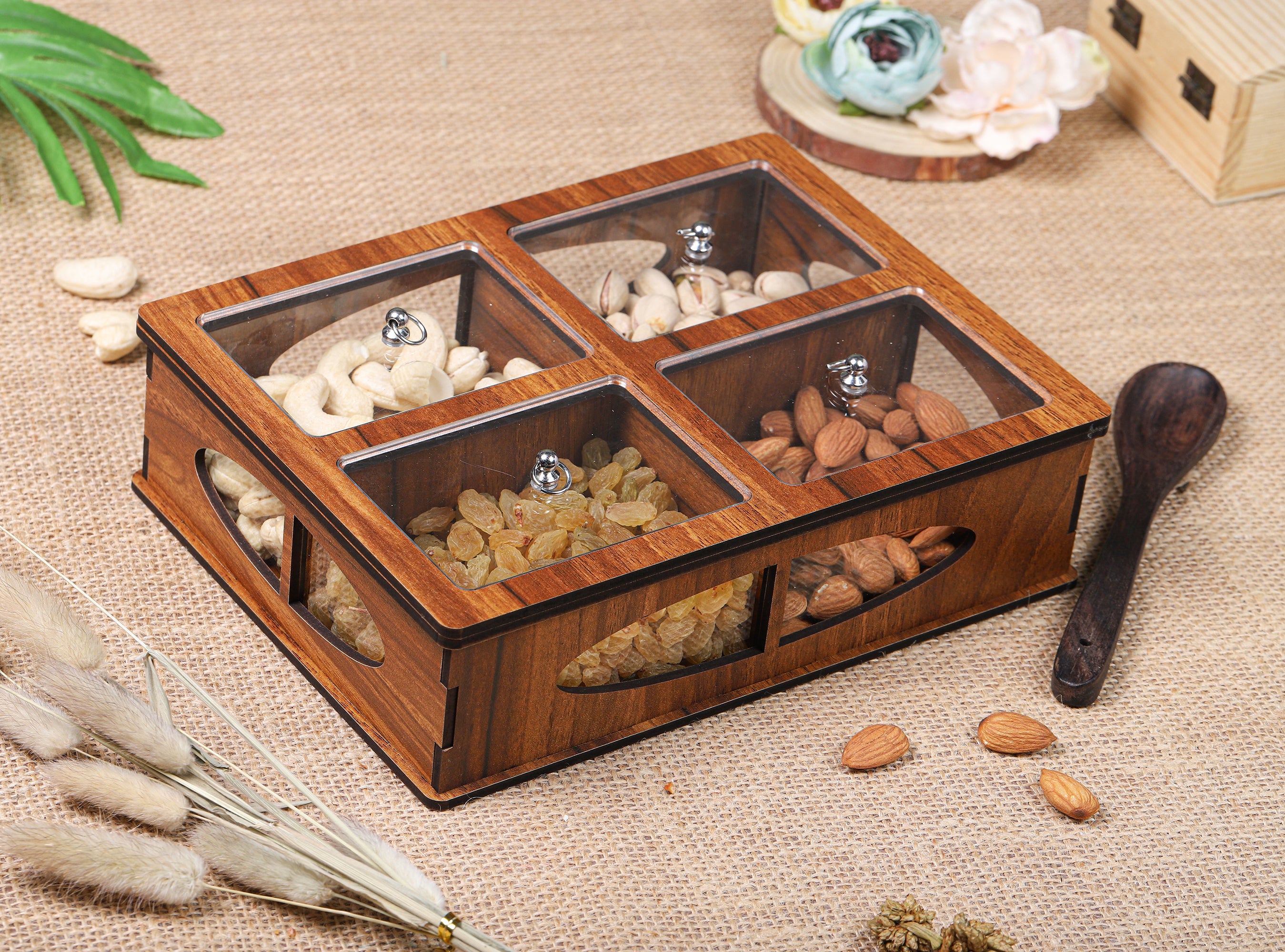 Dryfruit and Mukhwas Box Container for Festival Gifting, Home & Kitchen Gifting (4 Compartment)