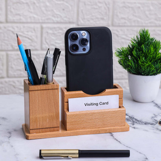 DuoDock Wooden Desk Pen Stand