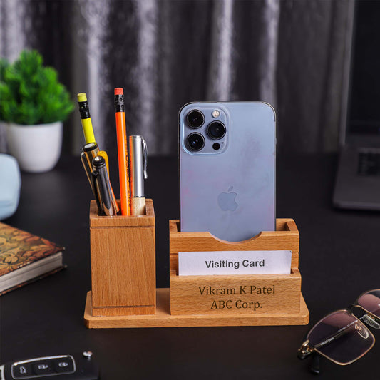 DuoDock Personalized Wooden Desk Pen Stand