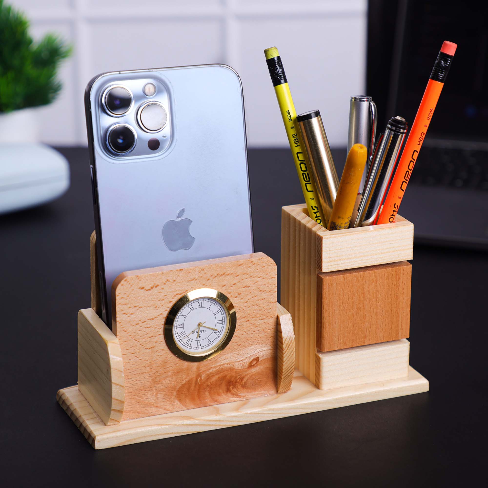 TimberTwin Wooden Desk Pen Stand