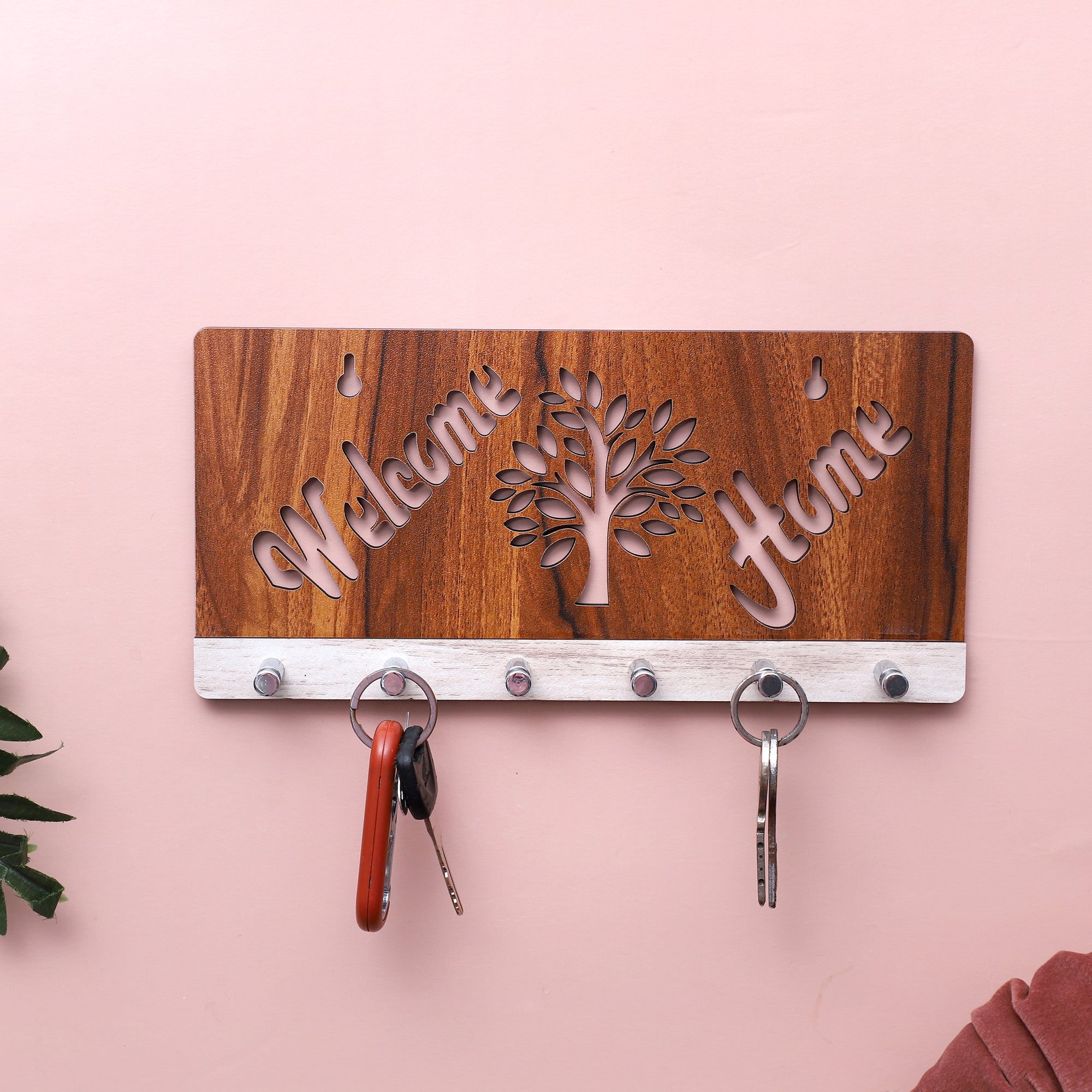 Key Holder with 6 Knob Hooks | Welcome Home Self Adhesive Key Hanger for Home and Office Decoration No Drill Required