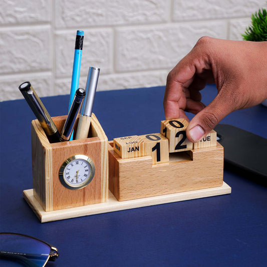 FlipTime Wooden Desk Pen Stand