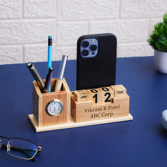 FlipTime Personalized Wooden Desk Pen Stand