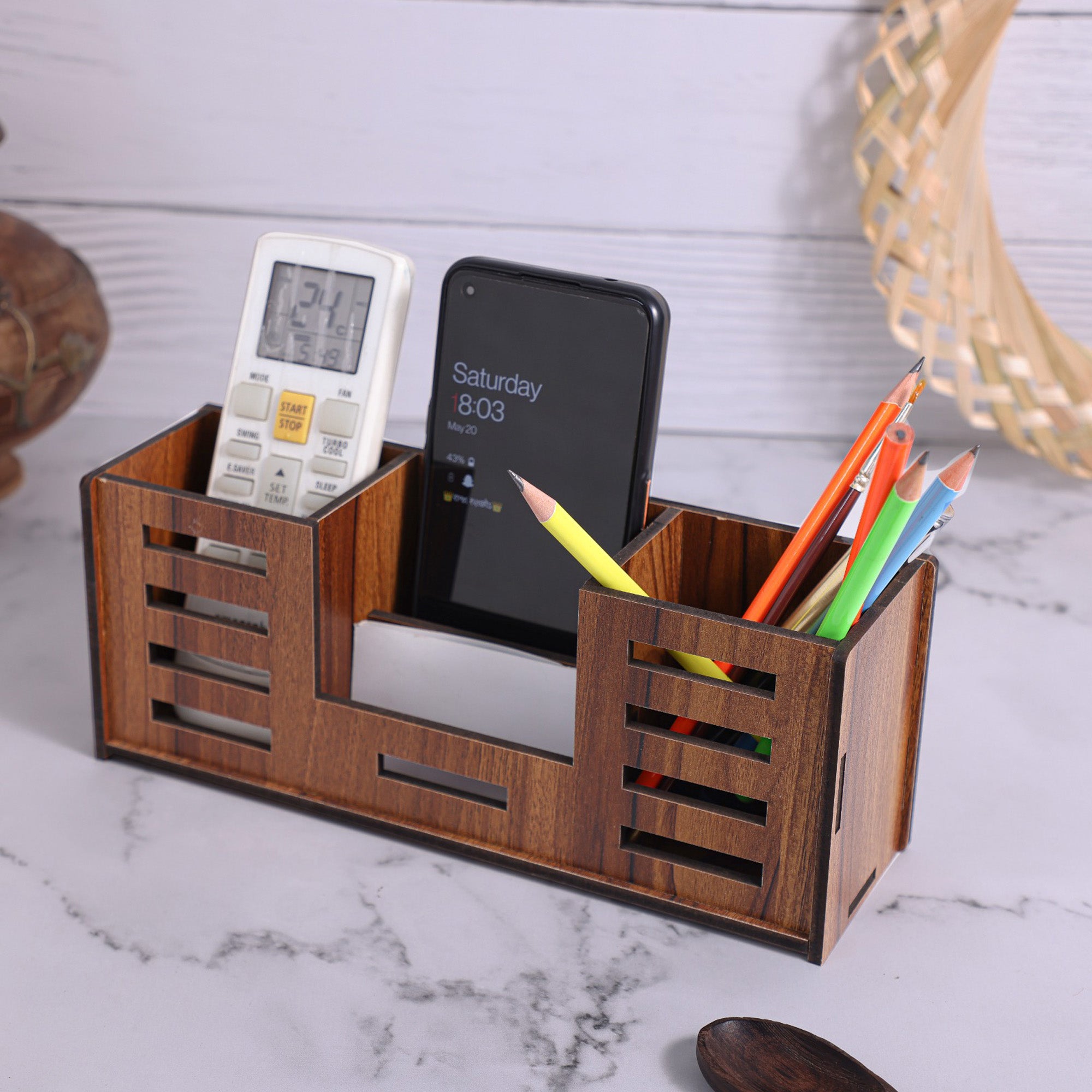 Desk Organizer with Business Visiting Card, Mobile, Remote and Stationary Holder for Office Desk and Study Table