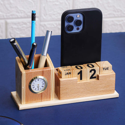 FlipTime Wooden Desk Pen Stand