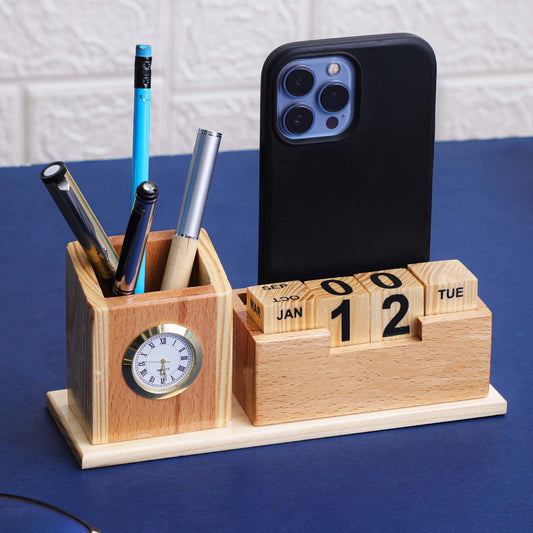 FlipTime Wooden Desk Pen Stand