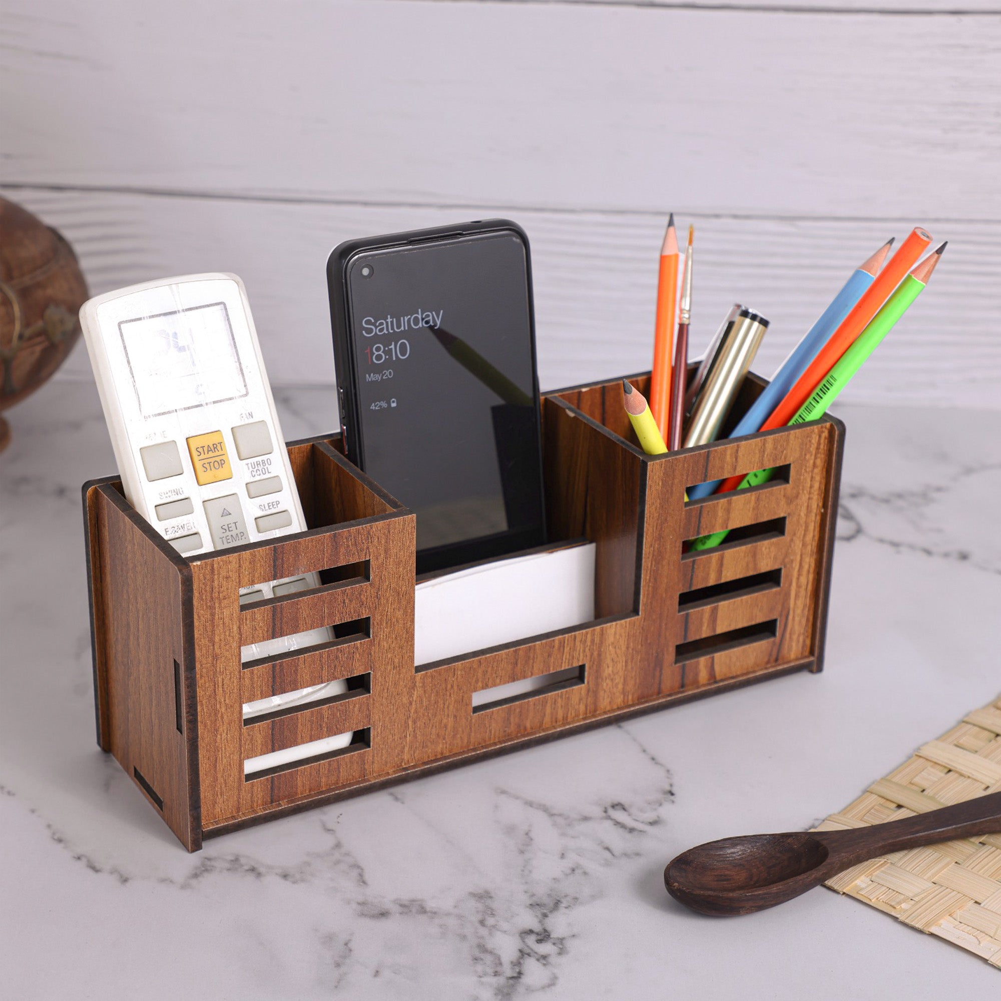 Desk Organizer with Business Visiting Card, Mobile, Remote and Stationary Holder for Office Desk and Study Table