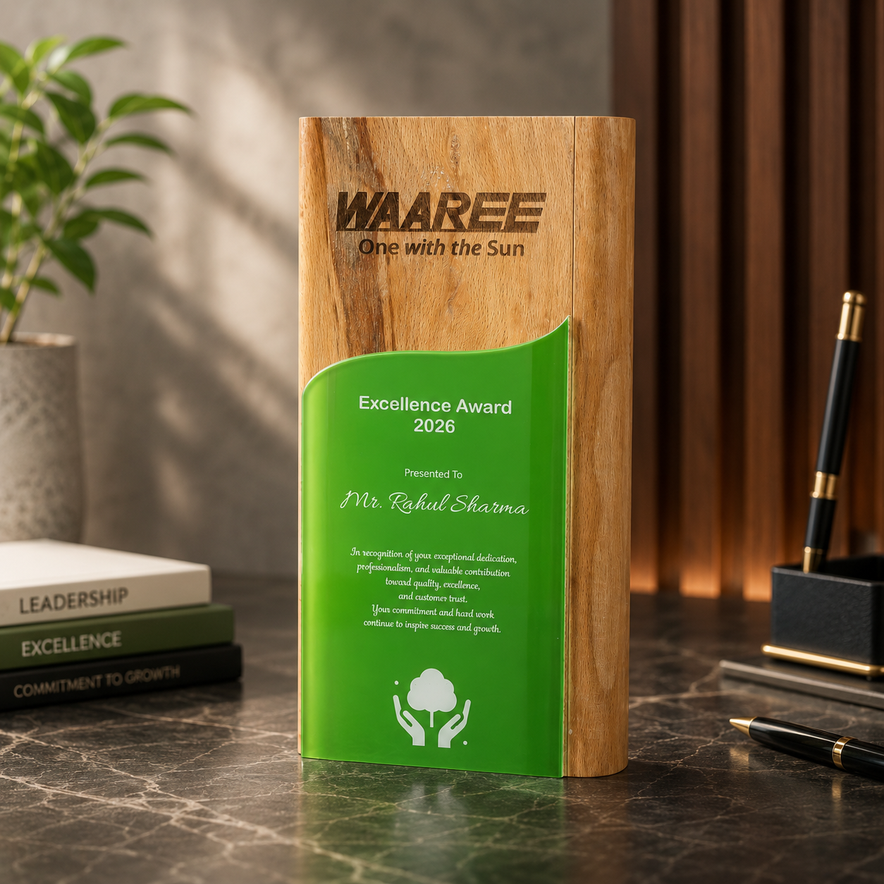 Green Wave Wooden Trophy