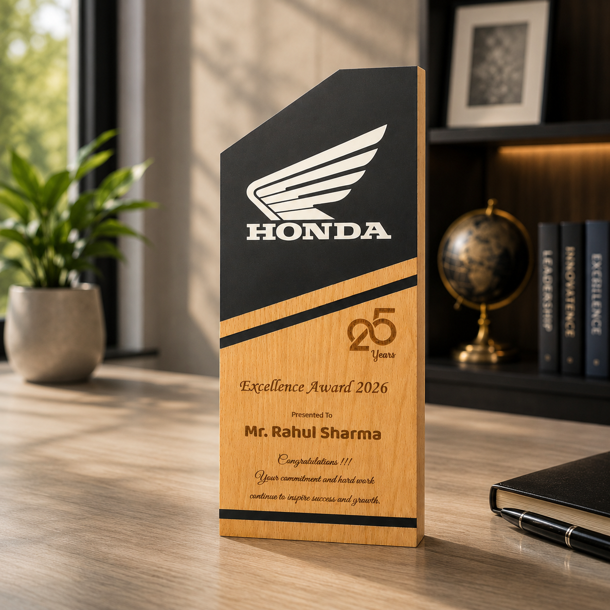 Slant Crown Wooden Trophy