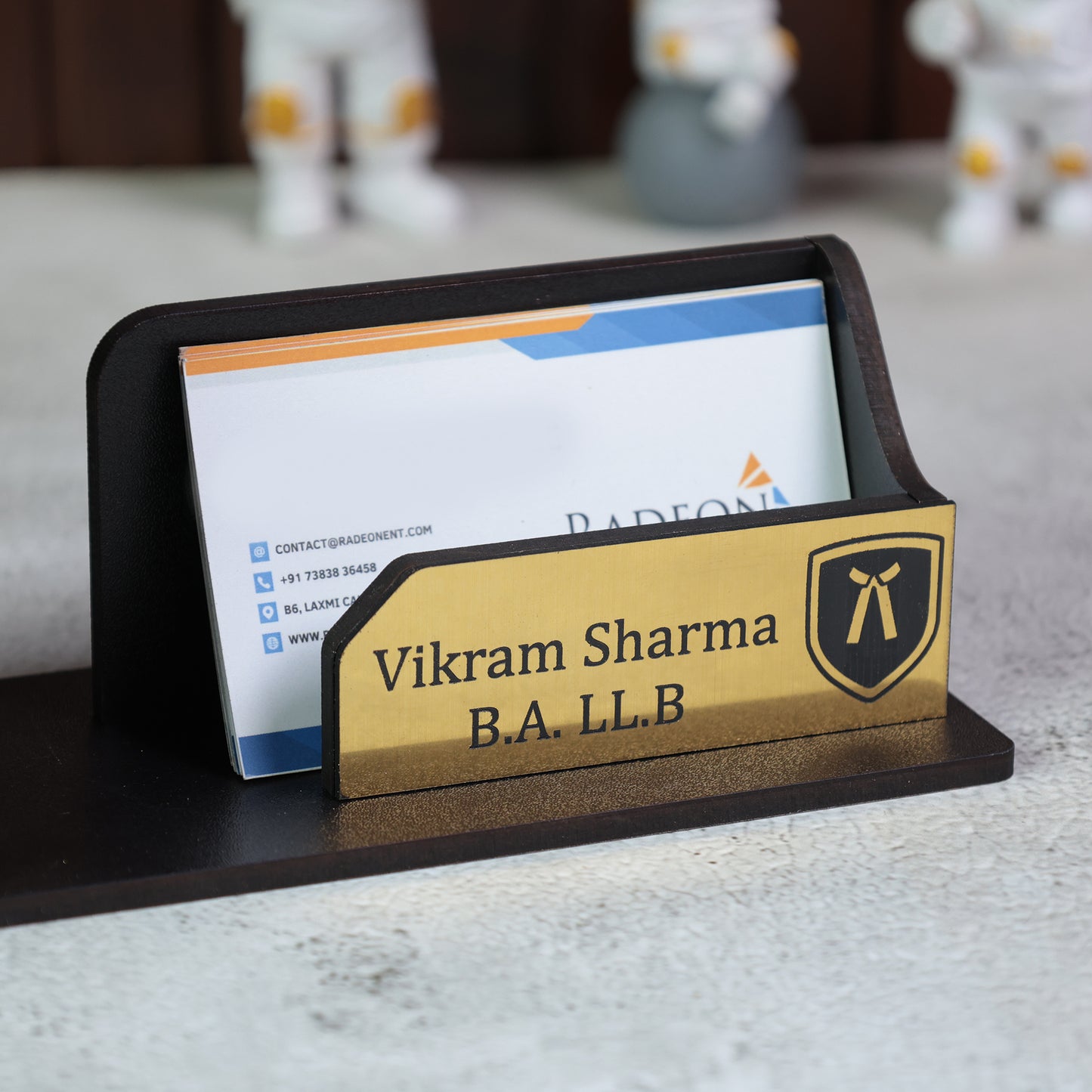 Personalized Pen Stand for Advocates with Clock & Card Holder | Custom Black Desk Organizer with Name Engraving