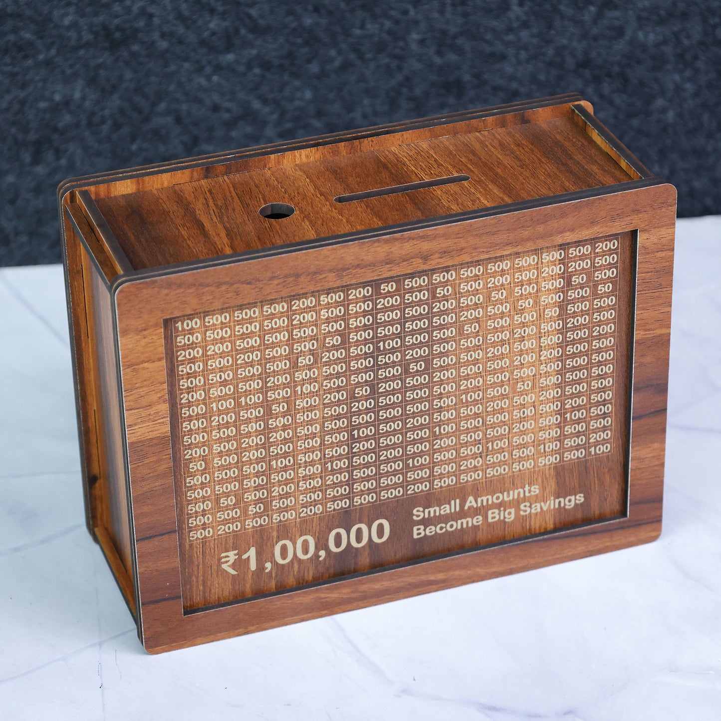 ₹1,00,000 Wooden Savings Box  - Motivational Money Saving Tracker