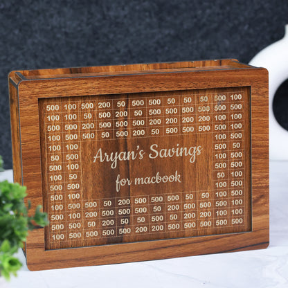 Personalized Wooden Savings Box - Custom Laser Engraved Money Box