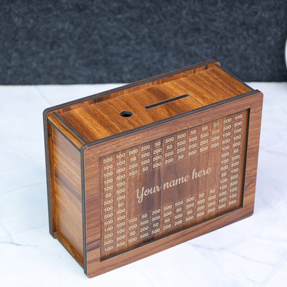 Personalized Wooden Savings Box - Custom Laser Engraved Money Box