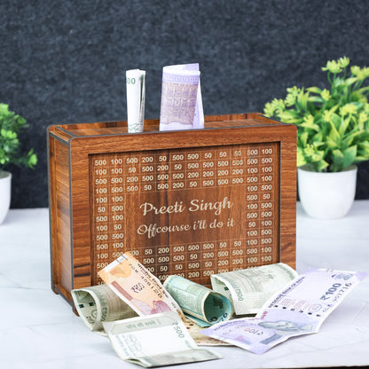 Personalized Wooden Savings Box - Custom Laser Engraved Money Box