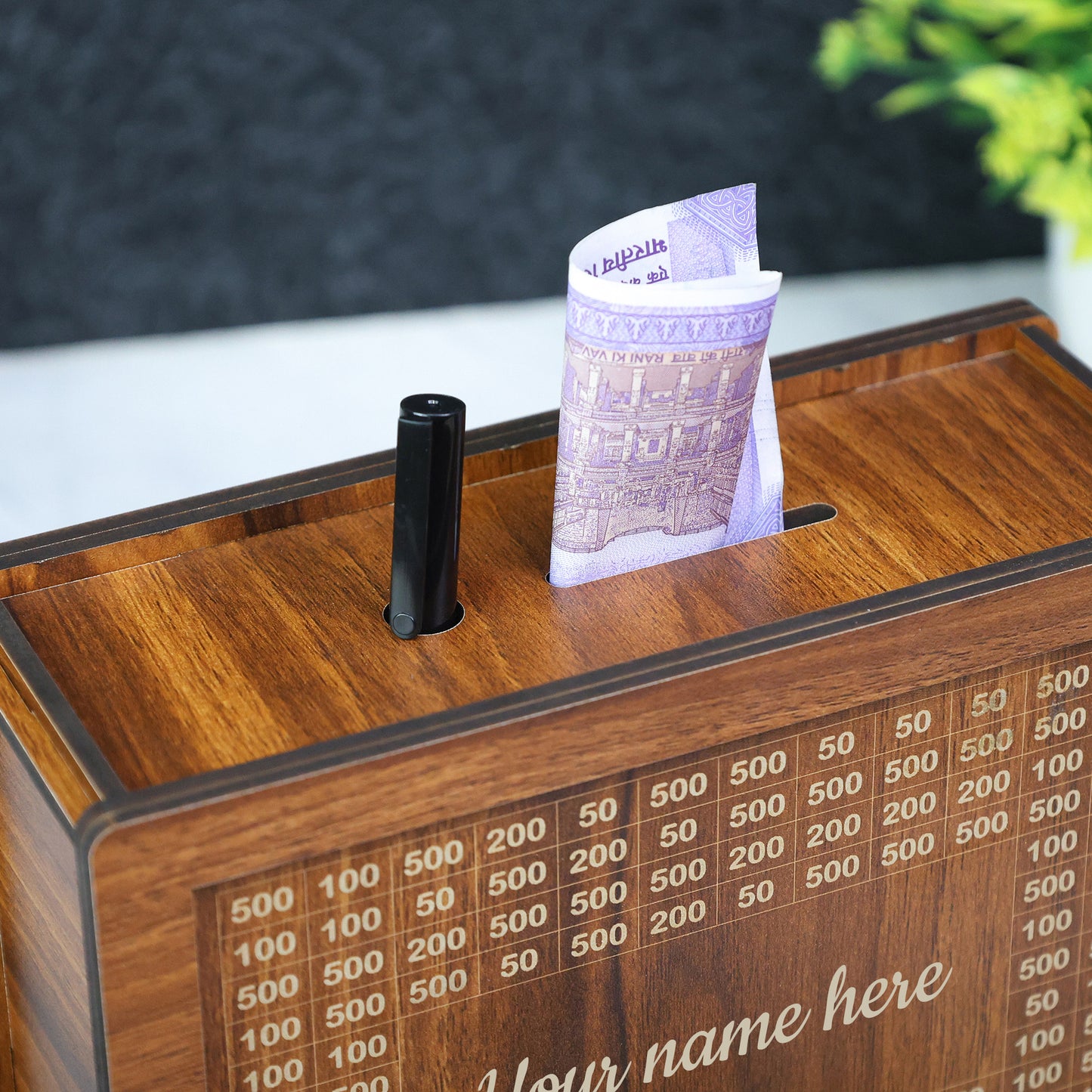 Personalized Wooden Savings Box - Custom Laser Engraved Money Box