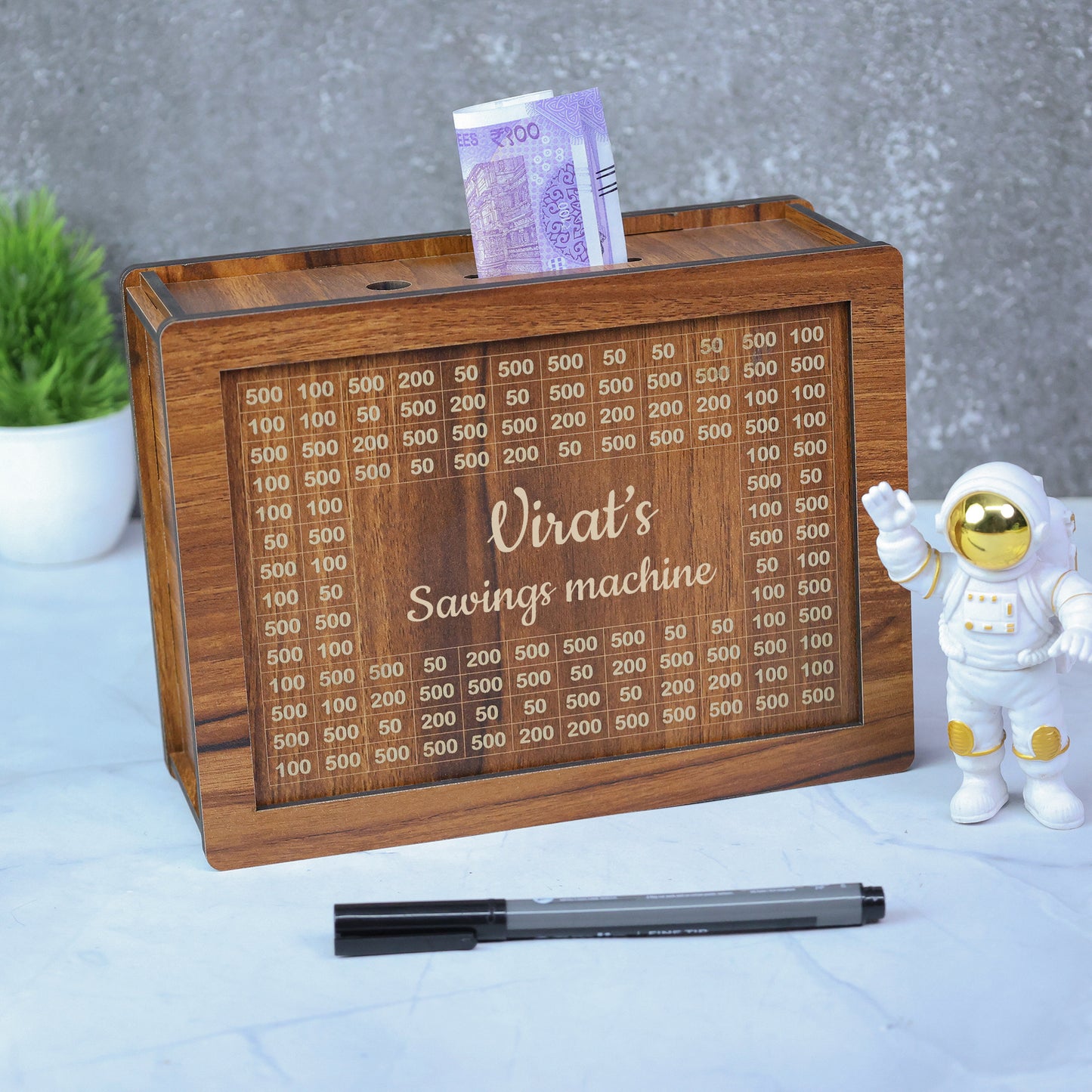 Personalized Wooden Savings Box - Custom Laser Engraved Money Box