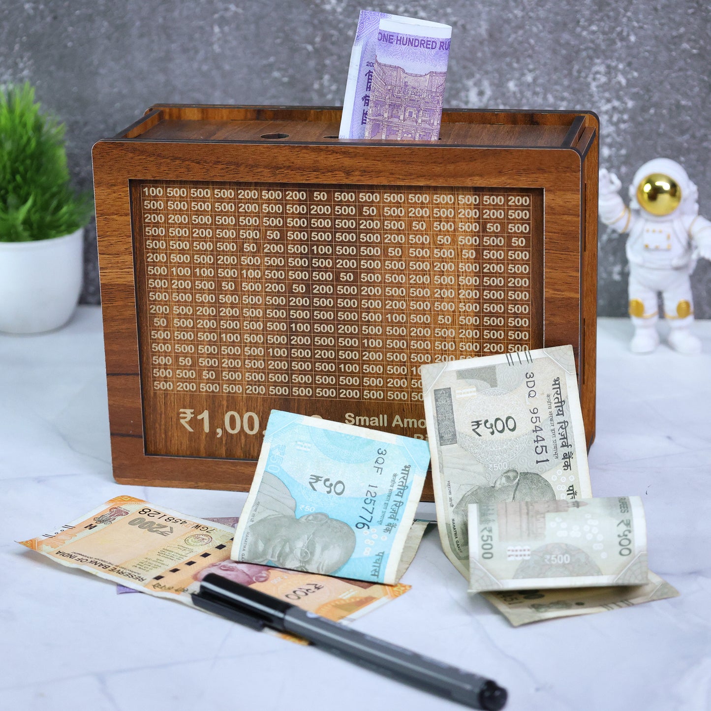 ₹1,00,000 Wooden Savings Box  - Motivational Money Saving Tracker