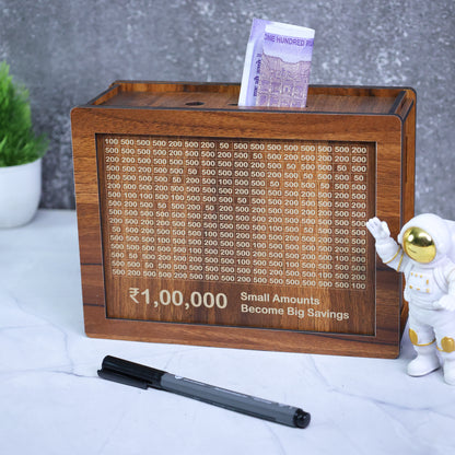 ₹1,00,000 Wooden Savings Box  - Motivational Money Saving Tracker