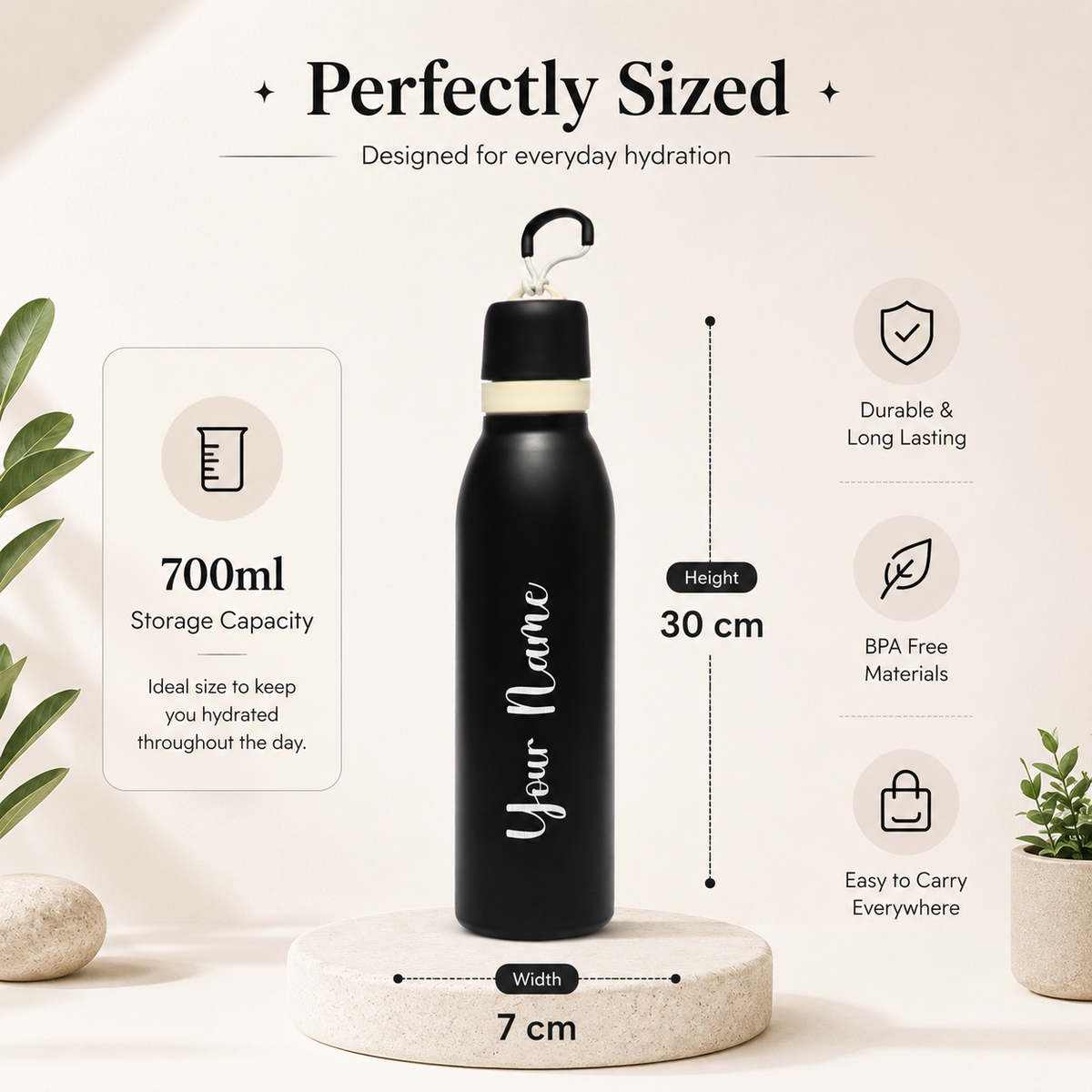 TrailSip Personalized Water Bottle – Black