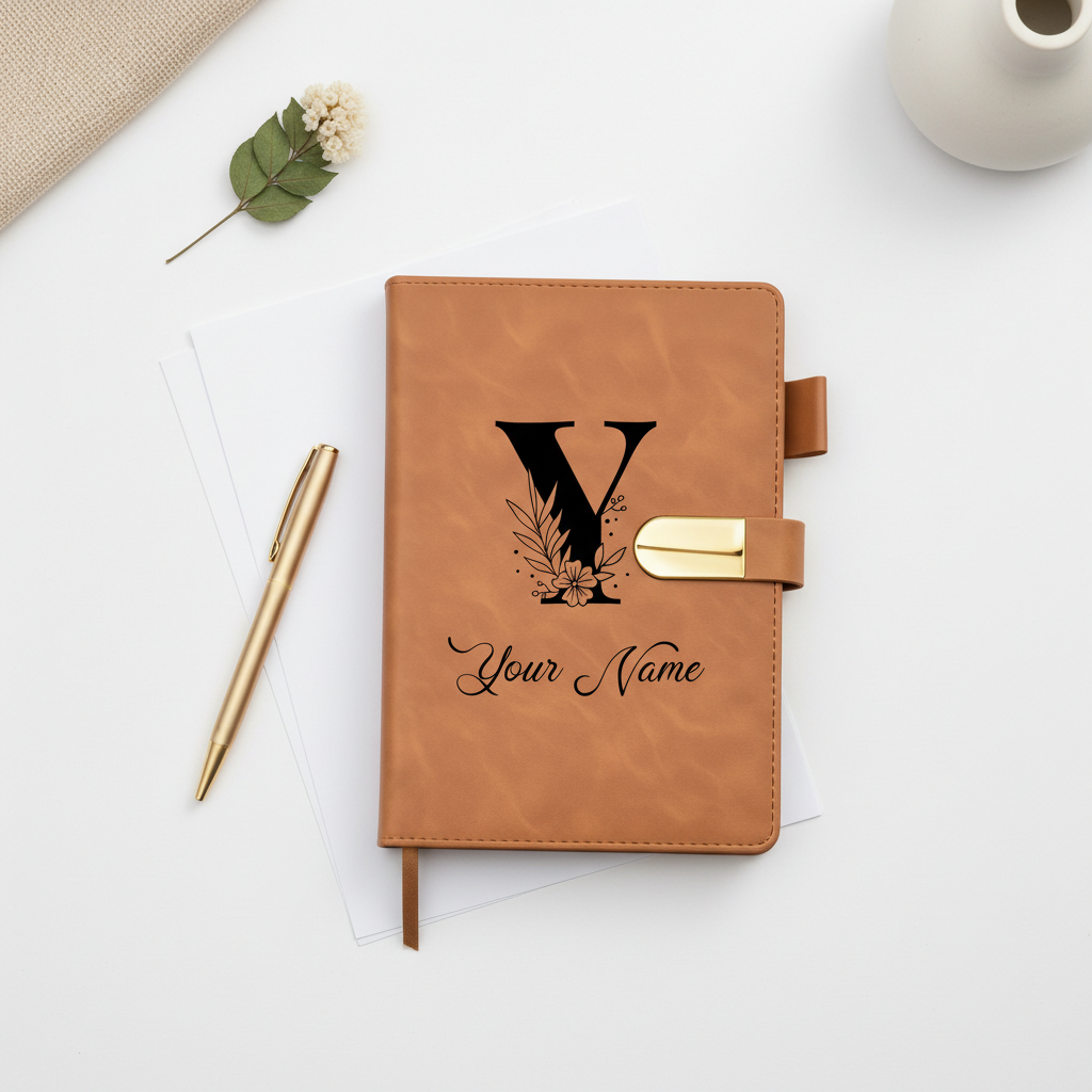 FloraLock Personalized Diary – Tan Brown