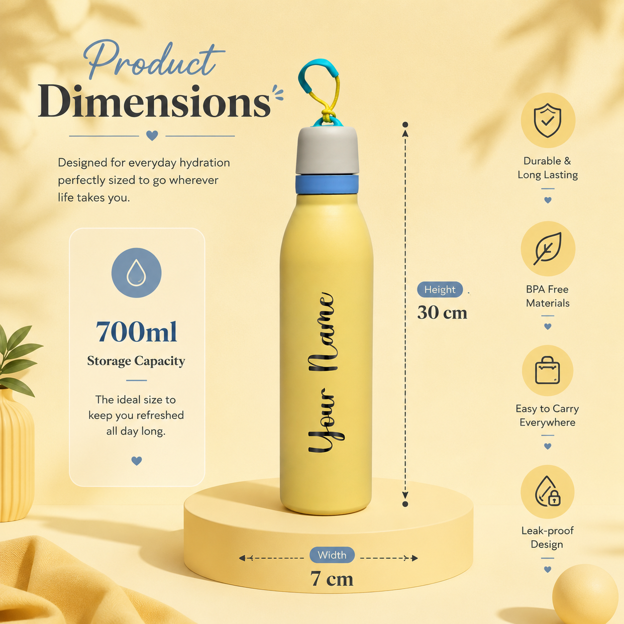 TrailSip Personalized Water Bottle – Yellow